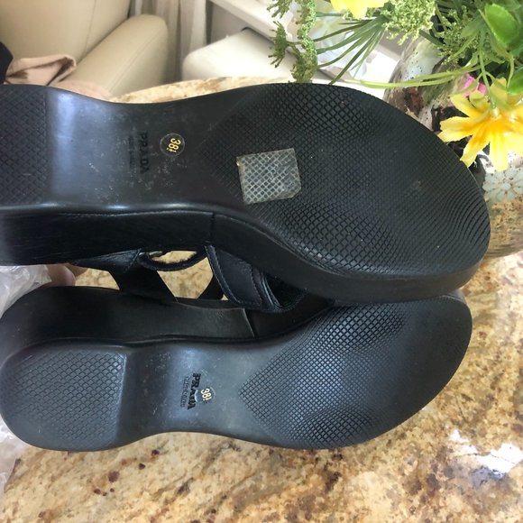 Rare Vintage Prada Black Leather & Canvas Sandals with Dust Bag - Picture 5 of 7